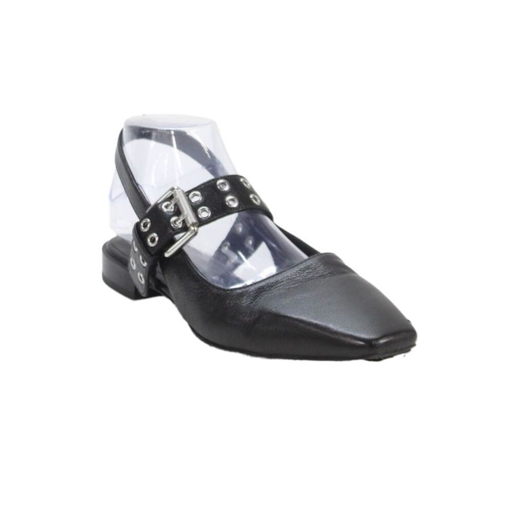 Rag & Bone Women Leather Buckle Ankle Strap Flats Black Size 8.5